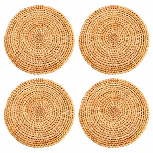 4 Pcs Rattan Trivets for Hot Dishes-Insulated Hot Pads,Durable Pot Holder for Table,Heat Resistant Mats for Kitchen