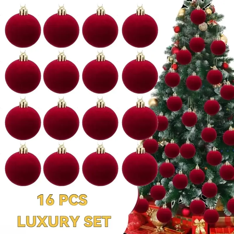 16pcs Dark Color Christmas Decorative Ornaments, Luxurious Shatter-Proof Plastic Ball Tree Decor, Gold Tip, Bohemian Style, Holiday Gift