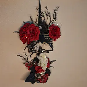 Halloween Decor, Floral Skeleton Torso for Halloween Decorations Indoor, Easy to Assemble Halloween Skeleton Ribcage with String Lights, Gothic Skeleton Decorations Wall Display