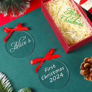 10 Pcs Clear Acrylic Christmas Ornaments Round Blank Discs, DIY Craft Hanging Baubles with Hole, Reusable Transparent Plastic Ornaments for Xmas Tree Decoration,, Wedding Party Gift, Transparent Material