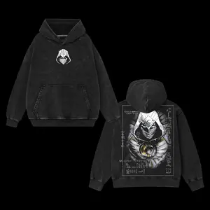 Superstyle Moon Knight Marc Spector MCU Comic Double Printed Oversize Lightweight Acid Washed Hoodie TV Series Graphic Top Cotton Streetwear Hoodie Crewneck