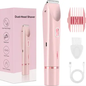 Bikini Trimmer for Women Electric Razors, Double Head, IPX7 Waterproof Hair Razor, Ceramic Blade Hair Trimmer Wet & Dry, Usb Rechargeable Trimmer, Cordless Rechargeable Trimmer, Wireless Trimmer, Womens Electric Shaver for Facial and Body