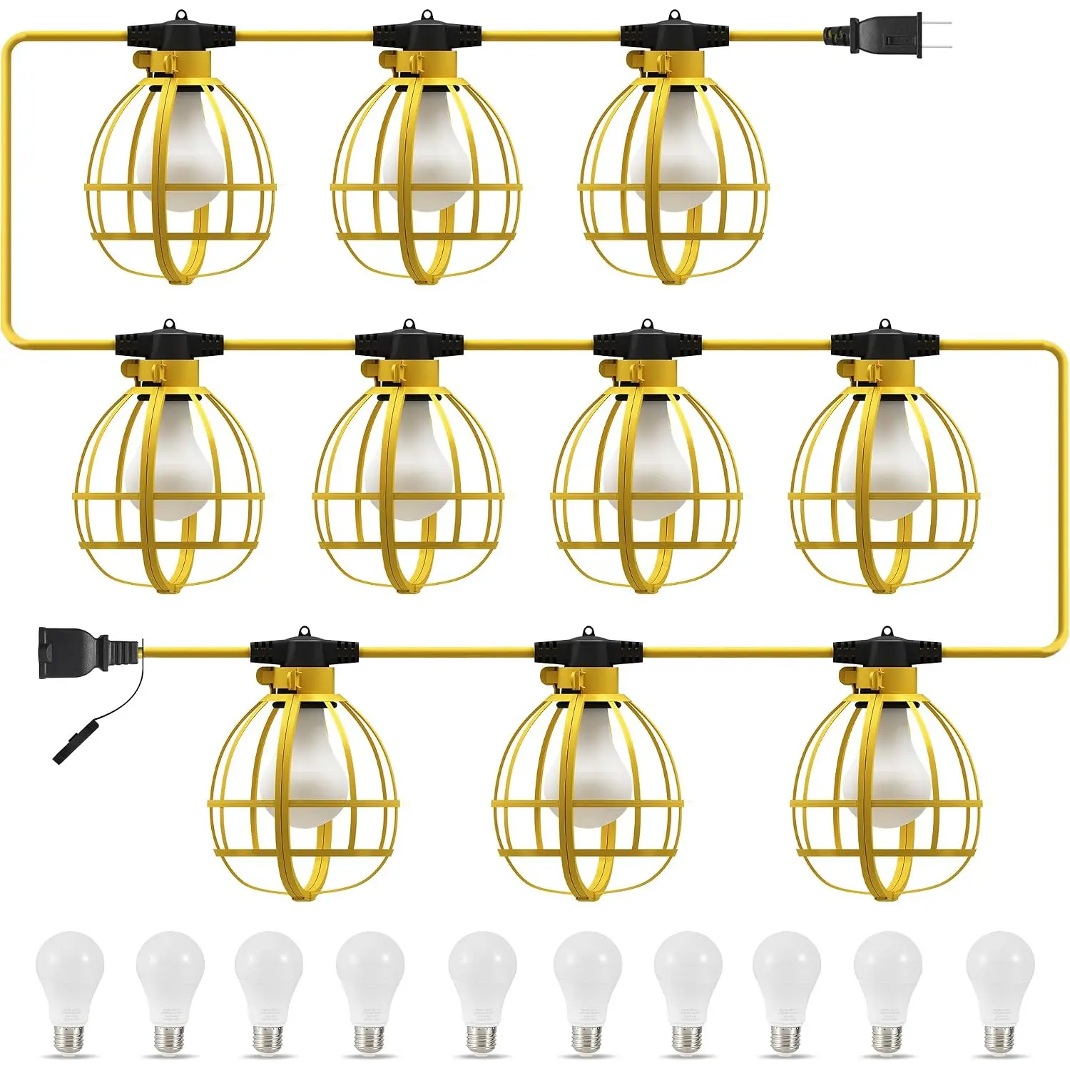 100FT Construction String Lights, 10 Bulbs 100W 10500LM Work Lights