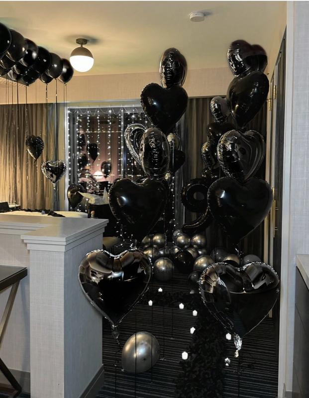 65pcs Black Theme Party Decoration Set with Latex Heart Banner Plastic Balloons Aluminum Foil Ball for Home Decor Photo Props Outdoor Gifts Happy Birthday Decor for Men Women