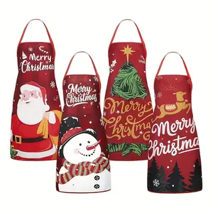 Fun Christmas Apron Set, Adjustable Kitchen Chef Cooking Apron with Pockets, Cute Santa Baking Apron Party Gift
