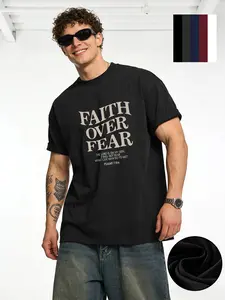Men's Faith Over Fear Religious Motivational Crew Neck Tee - Faith Style Cross-Border Viral Street Top