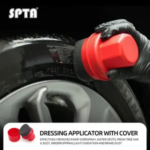 SPTA Dressing Applicator with Cover,Tire Shine Applicator Easy to Grip Soft Applicator Tire Gloss Dressing Pad Car Clean Foam Sponge For Coating and Cleaning
