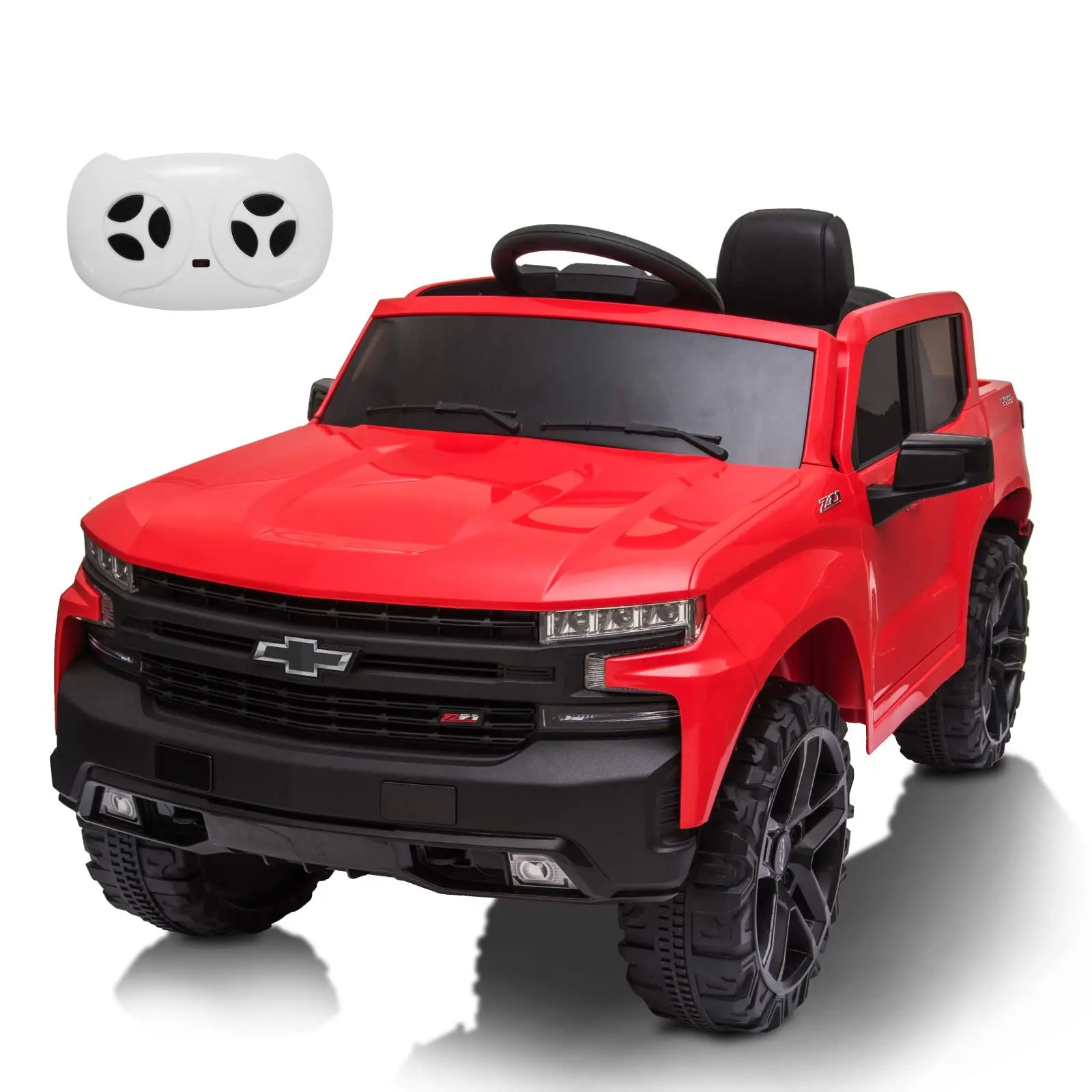 GARVEE 12V Licensed Chevrolet Silverado GMC Electric Ride-On Truck for Toddlers - Remote Control, MP3/Bluetooth, Spring Suspension, LED Lights, Battery-Powered, Red