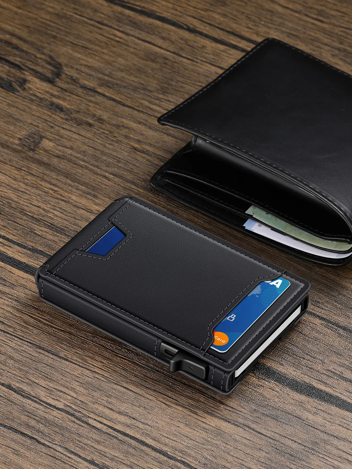 Men's Slim Wallet Simple Design Card Holder, 10 Slot Metal Magnetic Flip Cover, Men's Gift, Thin Minimalist Money Clip