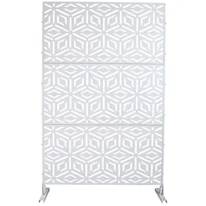 White Weatherproof Freestanding Decorative Metal Privacy Screen (76x48 in) - Privacy Fence Panel for Deck, Patio, Indoor/Outdoor Use, PS115