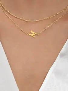 Women's Stainless Steel Letter Pendant Necklace Set, Dainty Necklace, Beaded Chain, Casual Style Jewelry for All Seasons