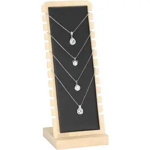 Necklace Display Stand, Bamboo Leather Soft Mat Multiple Necklace Bracelets Pendant Chains Organizer Holder Case for Vendors Home (Black)