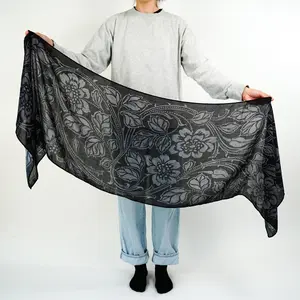 Briar Scarf - Book Inspired - Soft Cotton Blend | Black Grey Accessory | Elegant Shawl | Booklover Gift | Flower Design | Gothic scarf