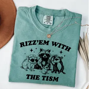 Comfort Colors Rizz Em With The Tism Vintage Shirt • Retro 90s Funny Raccoon Graphic Shirt • Autism Awareness • Raccoon Meme Tee • Gift For Her & Him