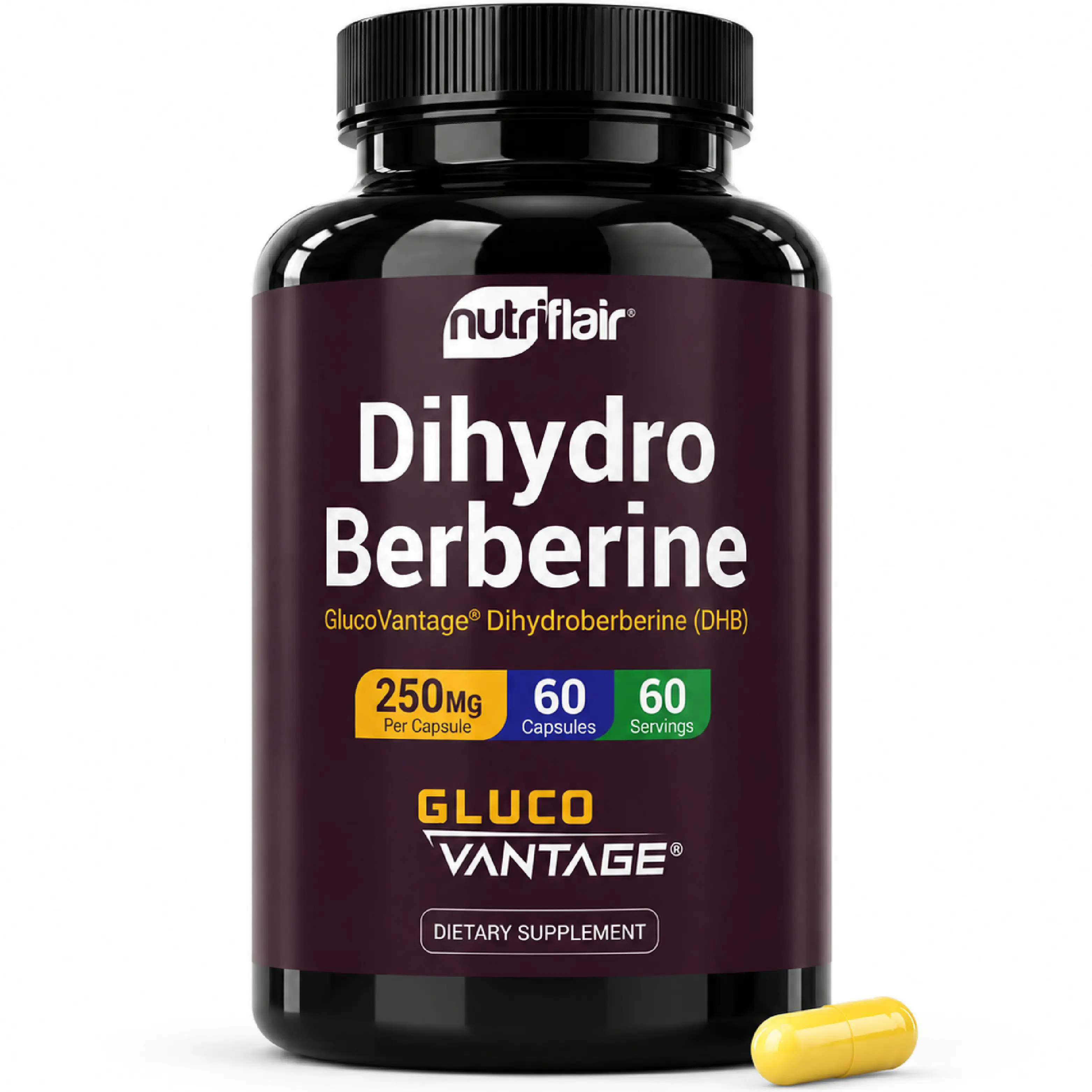 NutriFlair DihydroBerberine 250mg (GlucoVantage) – High Bioavailability Berberine Supplement, 60 Vegan Capsules, Non-GMO, Gluten-Free