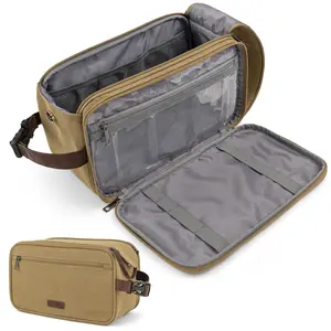 PAVILIA Toiletry Bag for Men Women, Canvas Travel Dopp Kit, Water Resistant Hygiene Bag Toiletries Organizer, Shaving Kit Travel Accessories Bag