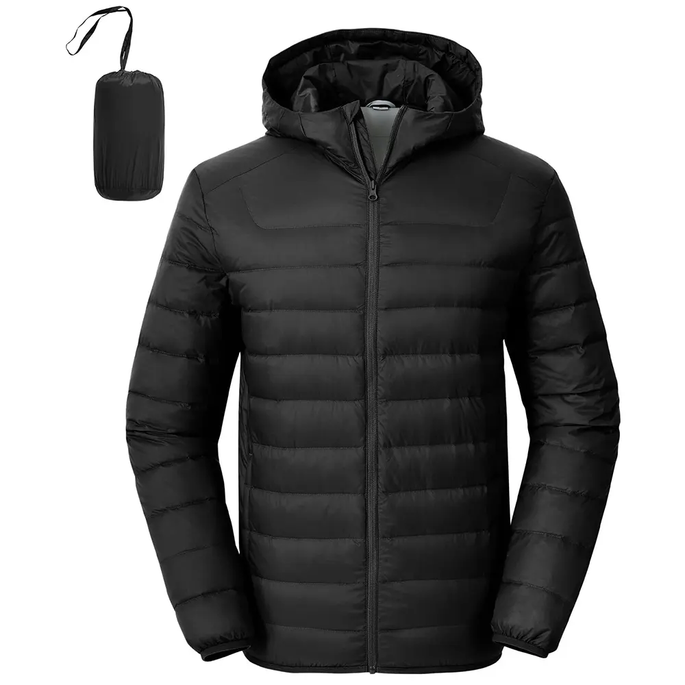 GOPUNE Men's Down Puffer Jacket Packable Lightweight Puffy Bubble Winter Coat with Hood Light Hooded