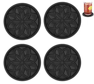 Coasters for Drinks 4 Pcs Silicone Coasters Set, Drink Coaster for Coffee Table, Table Cup Mat Desk Coaster for Drinks, Bar Coasters for Home Decor Tabletop Protection Gift - Black