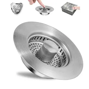 Upgraded 3in1 Kitchen Sink Drain Strainer & Sink Stopper, Stainless Steel Kitchen Drain Plug & Sink Installation Parts with Anti-Clogging Basket, Fit US Standard 3-1/2'' Sink Drain Hole