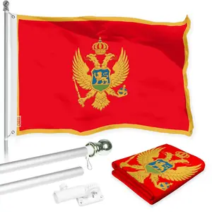 G128 Combo Pack: 6 Ft Tangle Free Aluminum Spinning Flagpole (Silver) & Montenegro Montenegrin Flag 3x5 Ft, LiteWeave Pro Series Printed 150D Polyester | Pole with Flag Included