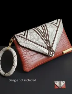 Ecru Art Deco Wristlet Clutch – Quilted Handmade Velda Bag with Croc Texture