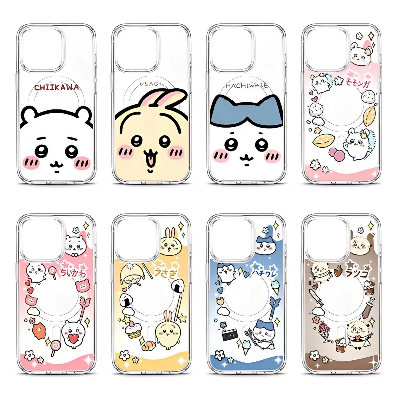Cute Cartoon Hachiware Usagi‌ Momonga Chiikawa Magsafe Phone Cases For iPhone 17 Promax Air 16 15 14 Pro Max Plus 13 12 11 Magnetic Acrylic TPU Transparent Shockproof Protective Cover Gifts For Birthday Valentine Christmas Thanksgiving Halloween