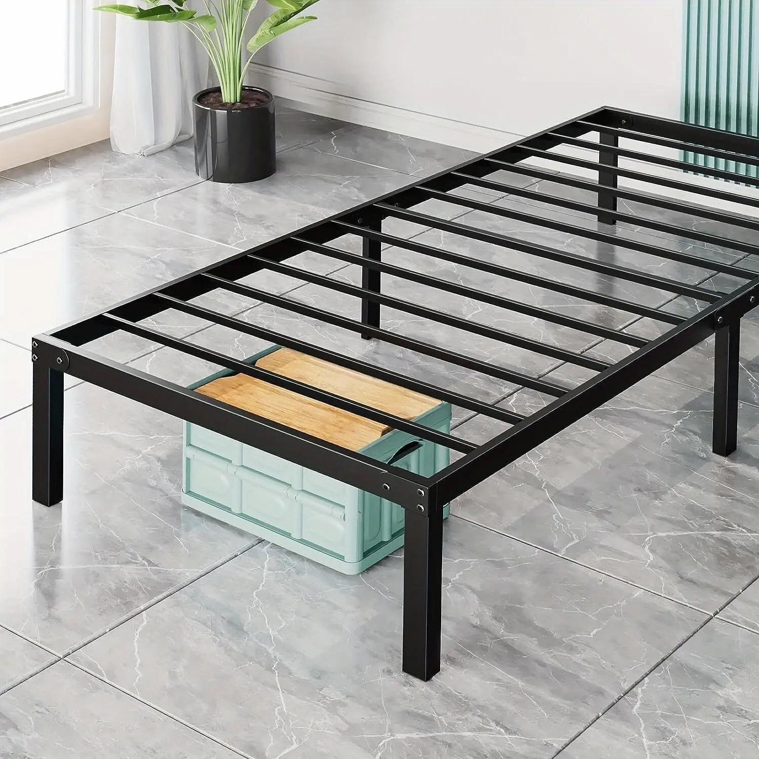 1 or 2 Pcs edx Twin Size Heavy Duty Metal Bed Frame by SMUG: Robust Steel Slat Support in Black, 14" High Platform for Bedroom with Ample Storage Space