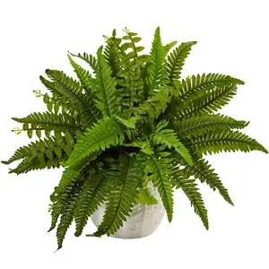 Boston Fern in White Planter by Nearly Natural
