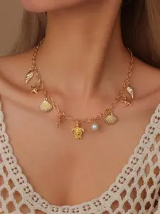Boho Style Turtle Shell Pendant Necklace, Fashionable Alloy Chain, Perfect for Daily Wear, Ideal Gift for Friends, Summer Jewelry