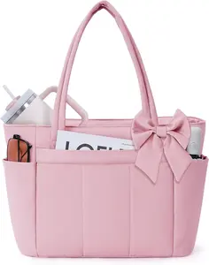 Wandering Nature Crush Bow Tote Bag for Women, Lightweight Work Handbag Teacher Nurse Puffer Tote Shoulder Bag for Travel Gym | Fits 40oz Tumbler, 15.6" Laptop Bag, Daily College Bags, Nursing Clinical Bag, Beach/Shopping/Trips, Ideal Gift for Her