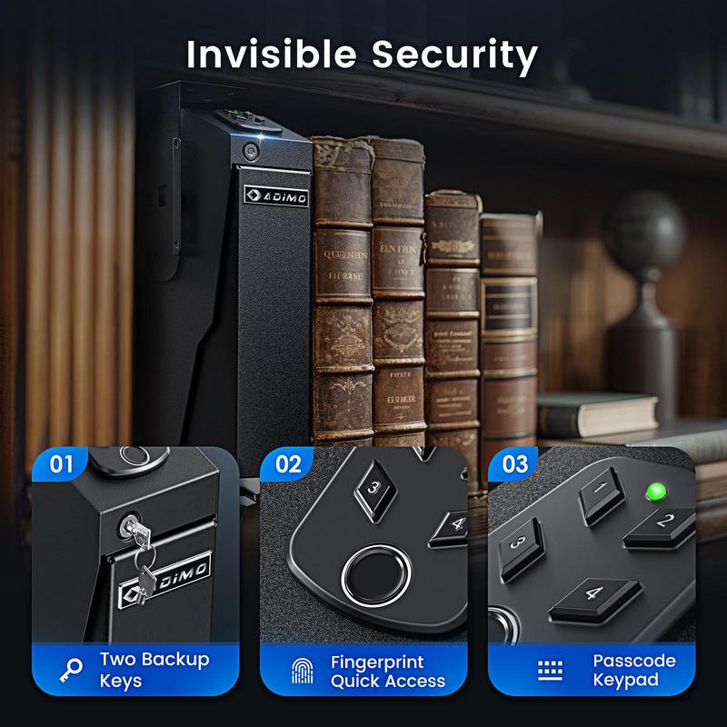 ADIMO Biometric Fingerprint Safe with Keypad Lock, G safe for Nightstand Wall Mount Bedside Desk Vehicle Bed