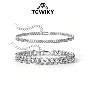 Tewiky Silver Double-Strand Bracelet for Man Stackable Bracelets Waterproof Hypoallergenic Summer Beach Accessories SummerVibes