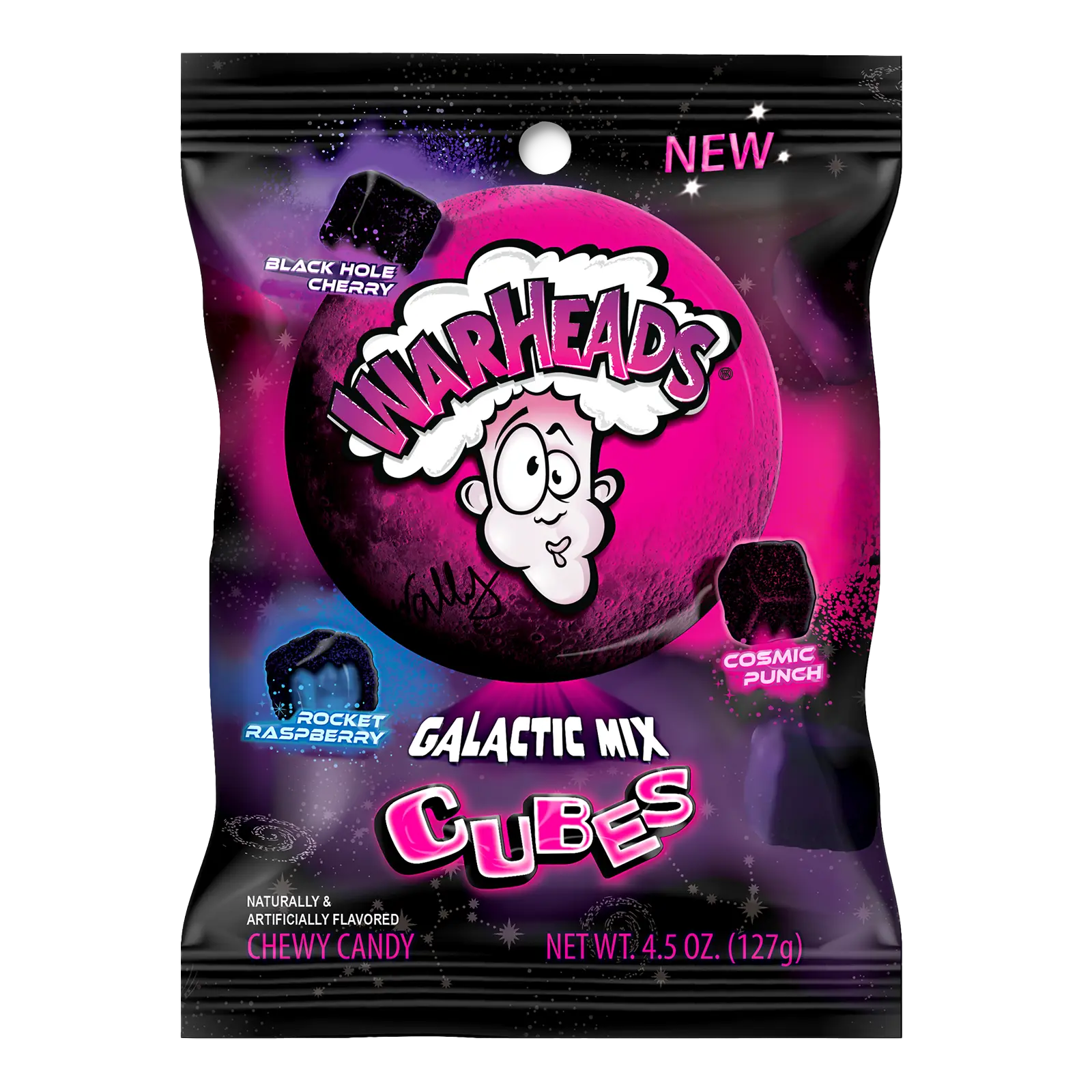 WARHEADS Galactic Mix Cubes Sour Sweet & Fruity Chewy Candy Black Hole Cherry Rocket Raspberry Cosmic Punch Flavors 4.5 oz Bags 2 Pack Impact Confections Inc