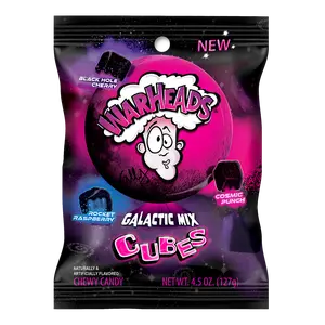 WARHEADS Galactic Mix Cubes Sour Sweet & Fruity Chewy Candy Black Hole Cherry Rocket Raspberry Cosmic Punch Flavors 4.5 oz Bags 2 Pack Impact Confections Inc