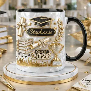 Custom Name Graduation Mug 2D Printed 3D Effect Coffee Cup Unique Design for Daughter from Mom Dad Class of 2026 Senior Graduation Keepsake Celebration Gift Idea for Her Special Graduate Present