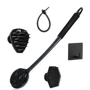 Extended Handle Back Bath Brush, Body Brush, Beard Brush, Head Washing Brush, Men's Cleaning Brush, Shower Tool, Includes Hook and Lanyard