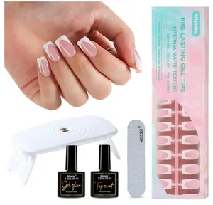 Misssix Deep French Tip Press On Nails, 160Pcs French Gel Nail Tips, Short Square Soft Gel Fake Nails, X-BASIC Tips Starter Kit for Nail Art DIY 16 Sizes