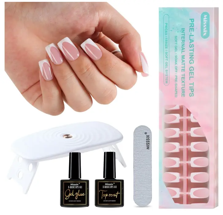 Misssix Deep French Tip Press On Nails, 160Pcs French Gel Nail Tips, Short Square Soft Gel Fake Nails, X-BASIC Tips Starter Kit for Nail Art DIY 16 Sizes