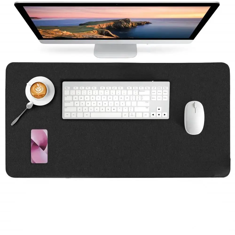 Plain Non-slip Desk Pad, 1 Count Waterproof PU Leather Desk Table Protector, Easy Clean Laptop Desk Writing Mat for Office Work Home Decor, Summer Gif