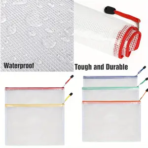 5-Pack PVC Mesh Zipper Pouches, A3 16.9x12.2 inch Document Storage, School Office Supplies, Stationery Organizer