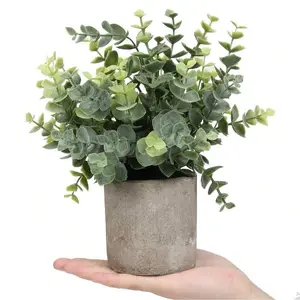 1/2 Pack Fake Plants Small Artificial Eucalyptus Topiaries, Lifelike Faux Plant for Home Office Desk Shelf Decor, Universal Setting