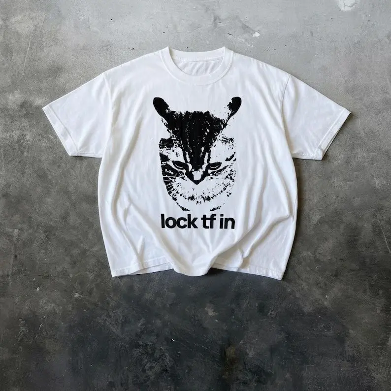 Lock TF In Cat Tshirt, Funny Gen Z Meme Shirt, Shitpost Graphic TShirt
