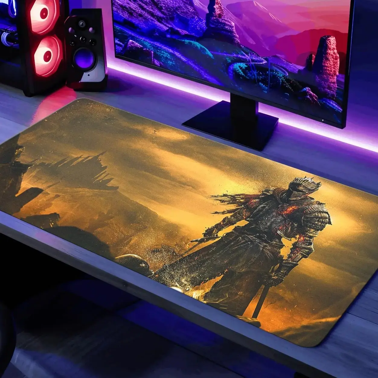 Dark Souls 3 Desk Mat, XXL Extended Gaming Mouse Pad with Ashen One Warrior Design, Waterproof Non-Slip Large Keyboard Pad, Gift for Soulslike Fans