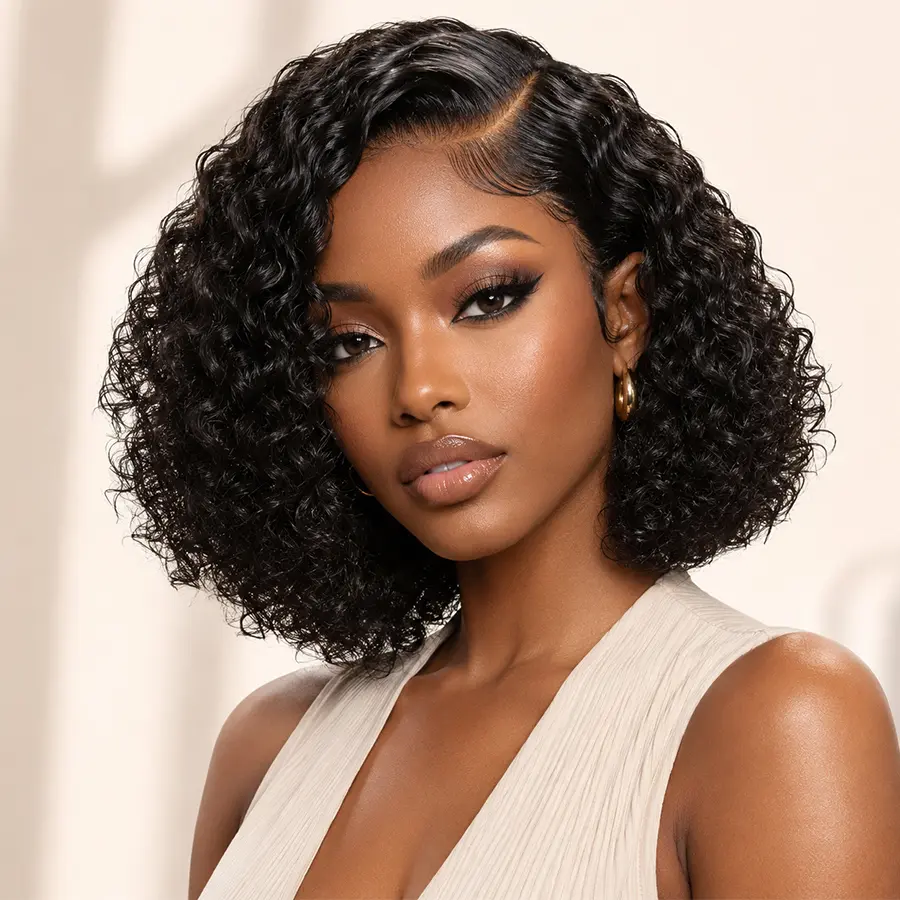 【Side Part】Pizazz 300% Density Short Curly Bob Wig Glueless Wig Human Hair 8*5 HD Lace Front Wigs Pre Plucked Tiny Knots Curly Wig for Begginers #Summer Vation Hair#