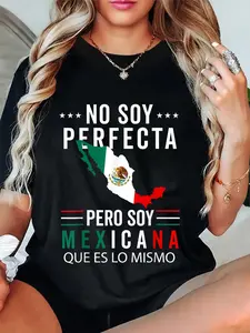100% Cotton Unisex Mexican Flag Mujer Mexicana Mexico Heritage Women Slang Round Neck Short Sleeve T-Shirt Women's Men Graphic Tee