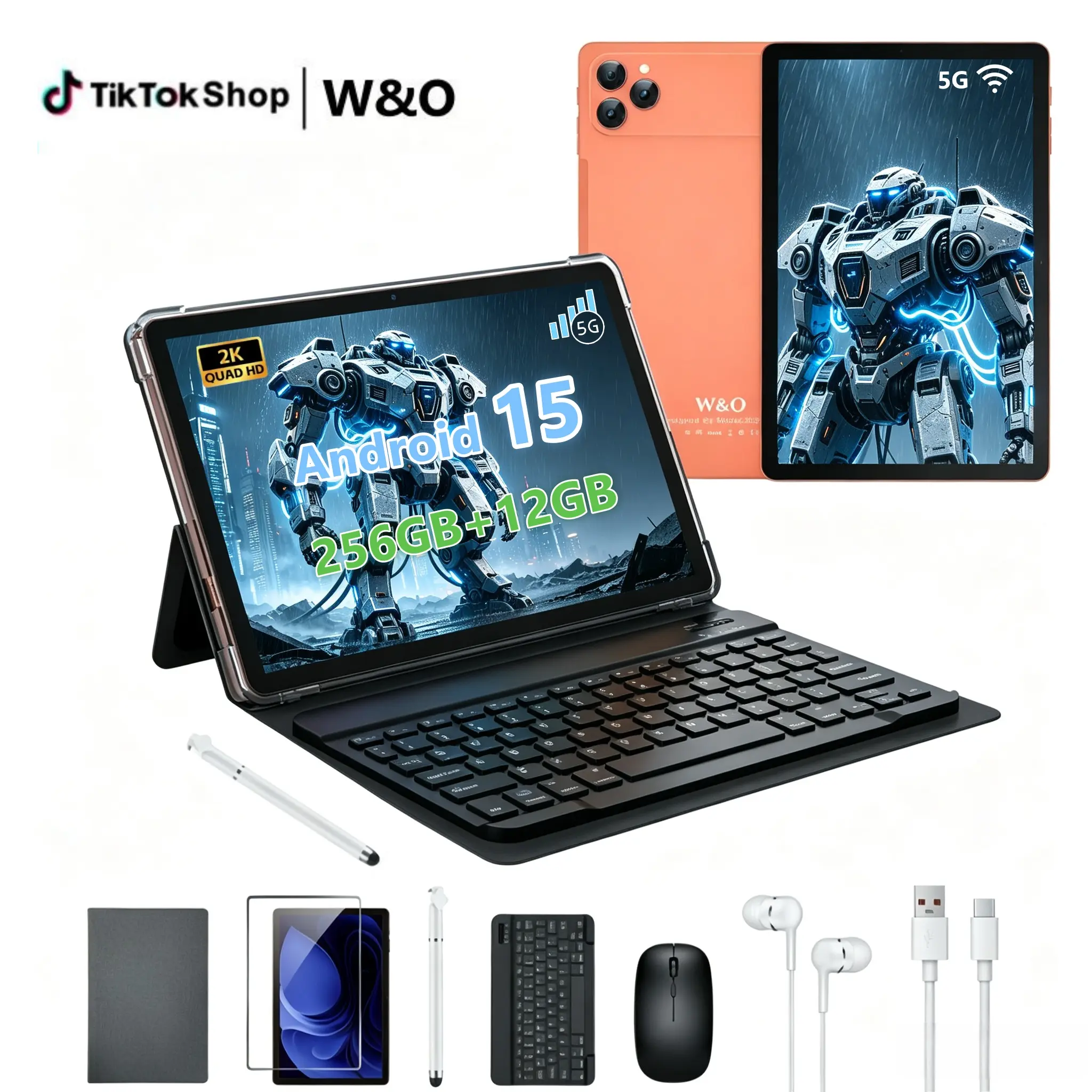 2026 New 11.1" IPS Android 15 Tablet Bundle | 12GB RAM+256GB ROM  | 7-in-1 Set with Keyboard, Case, Stylus, Mouse, Earbuds & Charger | WIFI6, Bluetooth 5.0,10000mAh Battery, Perfect for  holiday gifts Gift