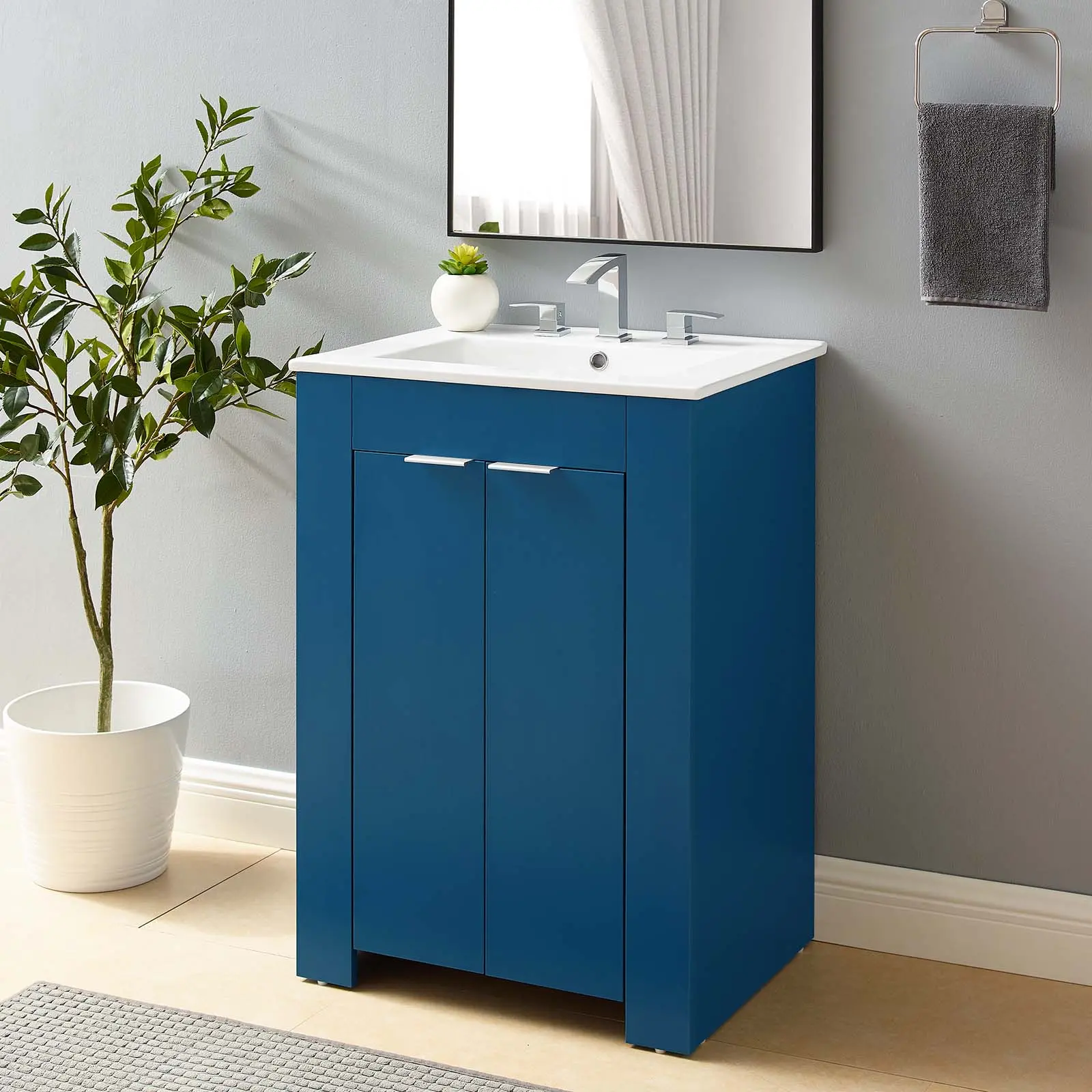Modway Maybelle 24" Modern Bathroom Vanity Furniture - Navy White, Storage Cabinet for Bathroom Organization, Home Improvement Fixture Set