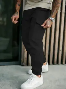 Men's Solid Color Drawstring Waist Cargo Pants, Regular Fit Casual Streetwear Multi-pocket Jogger Pants for Outdoor Wear, Men's Bottoms for All Seasons Trouser Fitted Plain, Casual Street Style