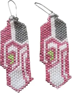 Handcrafted Seahawks-Inspired Beaded Dangle Earrings Pink and White Glass Seed Beads 2 Inches Hypoallergenic Fishhook Closure Perfect for Game Days & Special Occasions