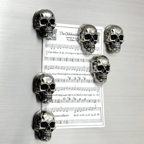6-Pack 3D Metal Skull Decorative Fridge Magnets, Gothic Horror Decor, Strong Magnetic for Kitchen, Office, Storage Cabinet Decoration